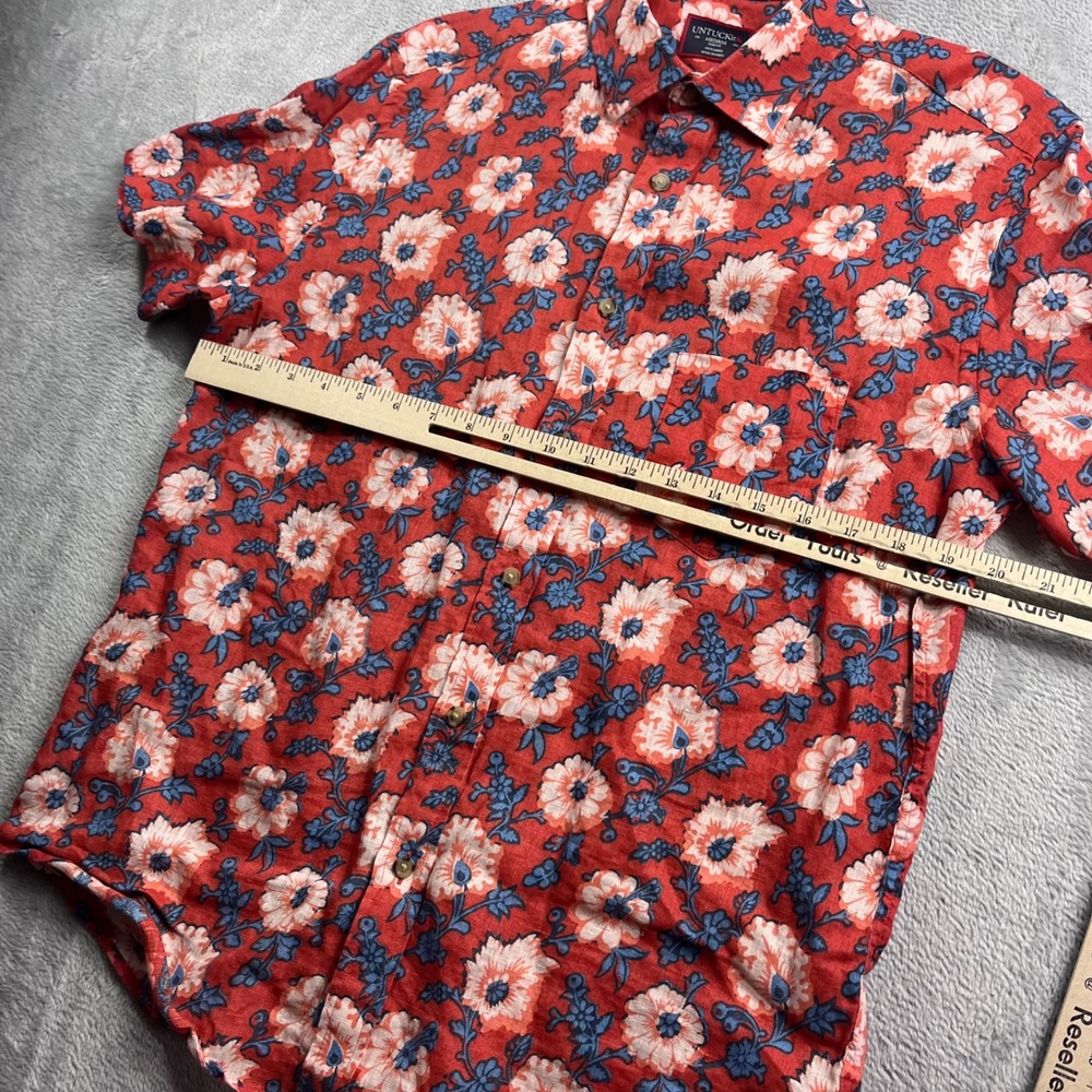 UNTUCKit Mens Redondo-SS Red Floral 100% Linen Slim Fit Shirt Medium 41470 - Picture 4 of 7